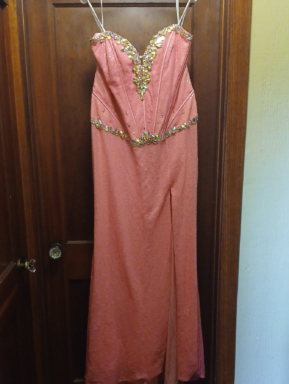 Precious Formal PinkStrapless Beaded Evening Gown